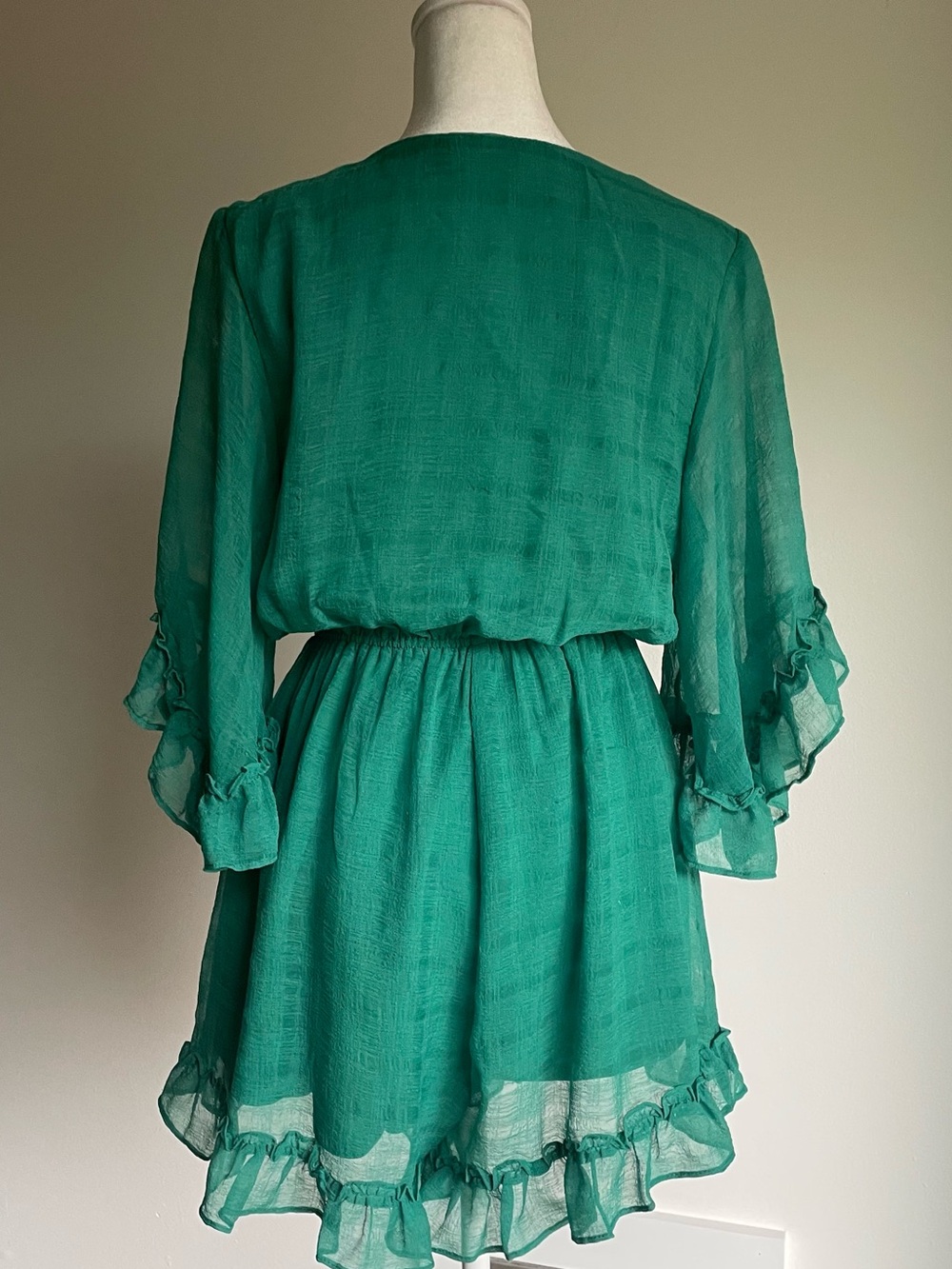 Chiffon Ruffle Romper with Cut Out Mi Ami Green Boho Chic Romantic Size M - Picture 4 of 15